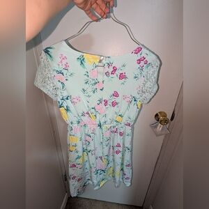 SO Floral Lace Sleeve Dress - Mint and Pink